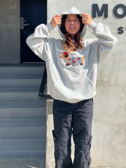 Casual Dog Print Hooded Women Loose Full Sleeve O-neck Solid Pockets Sweatshirt Female 2026 Fashion Spring Summer Outwear