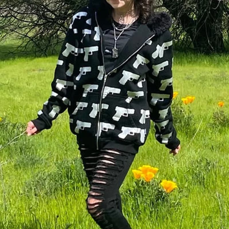 2026 autumn and winter hooded sports hoodie set, dark gothic punk style printed hoodie set, black