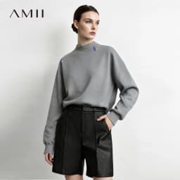Amii Women's Oversized Pullover Hoodie Embroidered Drop Shoulder Casual Business Mock Neck Top Autumn Hoodies for Women 12623123