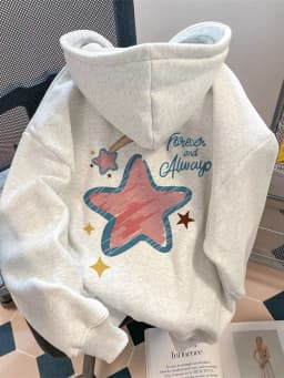 Thick Warm Stars Letter Hoodies Women Vintage Sweet Preppy Style Cute Sweatshirts Fall Winter Soft Long Sleeve Retro Kawaii Tops