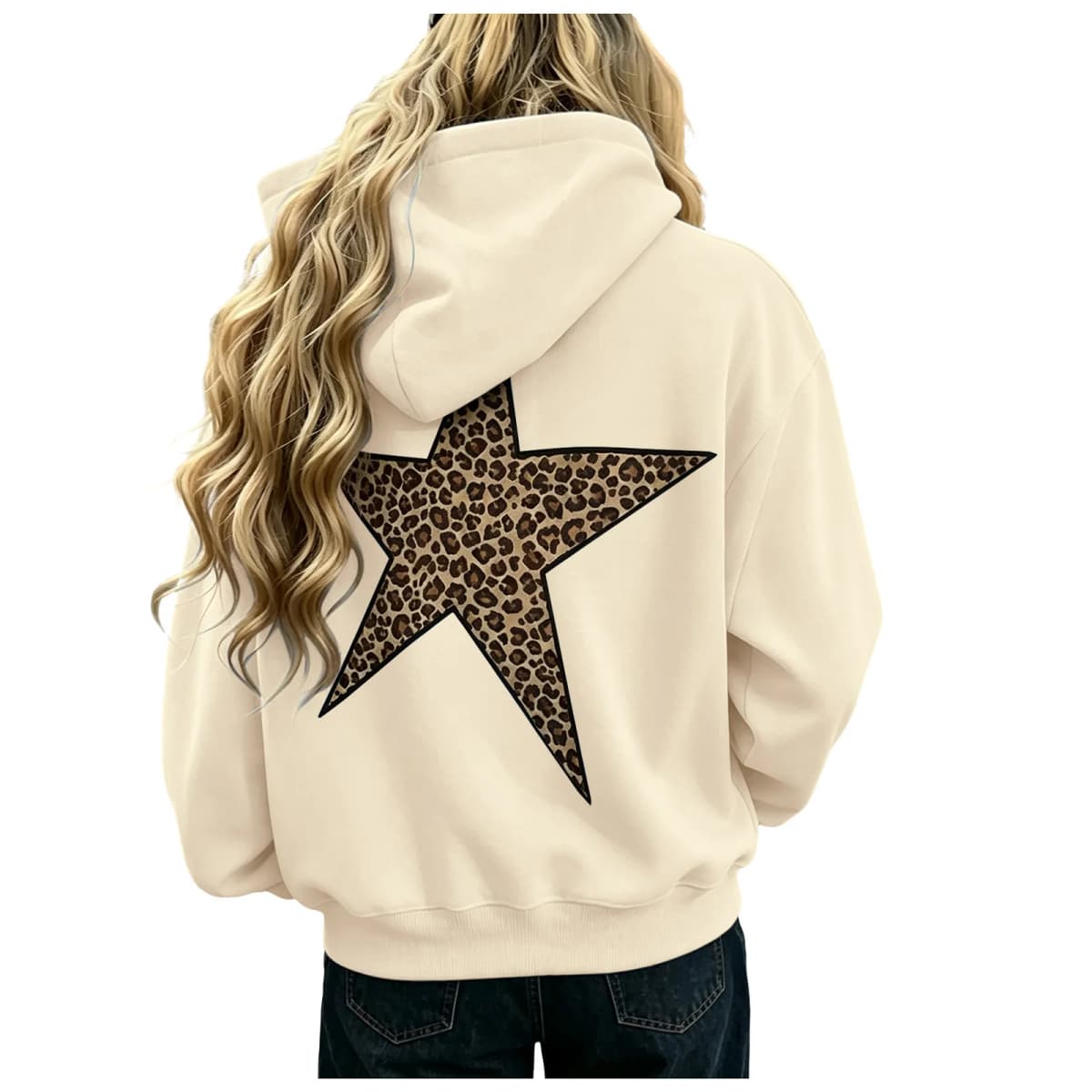Oversize Hoodies Women With Star Leopard Printed Long Sleeve Hooded Sweatshirts Autumn Winter Y2k Streetwear Casual Pullover