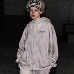 Washed Vintage Loose Hoodie Women's American Style Casual Sportswear Outerwear Long Sleeve Zipper Closure Regular Fit
