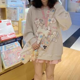 Cute Mikko Cartoon Print round Ne Sweatirt Pink Splice Long Sve Loose Slimming Thiened Versatile Top for Autumn