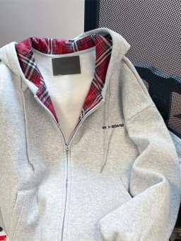 American Lazy Sle Retro Plaid Splicing Hoodie Cardigan Men's Unique Matchable Hooded Jaet Trendy Couple Outerwear