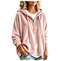 Oversized Velvet Hoodie For Women Button Up Long Sleeve Poncho Sweatshirts Half Button Placket Drawstring Hooded Pullover Tops