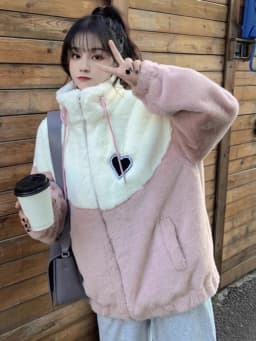 Lamb Fur Lined Thickened Sweatshirt Girl Autumn Winter Clothes Patchwork Embroidery Student Fluffy Cotton Jacket Cotton Coat