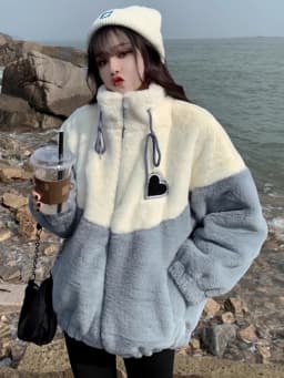 Lamb Fur Lined Thickened Sweatshirt Girl Autumn Winter Clothes Patchwork Embroidery Student Fluffy Cotton Jacket Cotton Coat