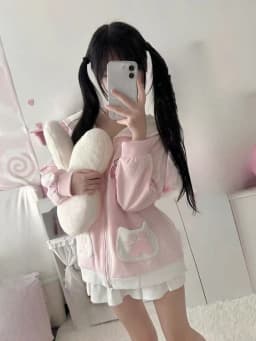 Japanese Sweet Cartoon Embroidery Hoddies Women Preppy Style Kawaii Fasion Hoody Jacket Y2k Aesthetic Grunge Pocket Sweatshirt