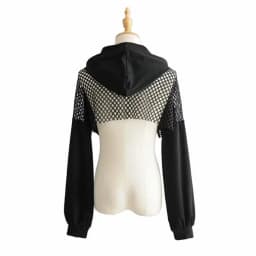 Women's Slim Fit Mesh Hoodie Hollow out Dance Streetwear Short Length Versatile Fashionable Belly Baring Hoodie