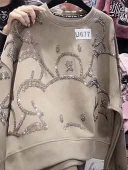 Heavy Duty Rhinestone round Neck Sweatshirt Women's Loose Long Sleeve Spring Autumn New Style Korean Version Age Reduction De...
