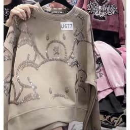 Heavy Duty Rhinestone round Neck Sweatshirt Women's Loose Long Sleeve Spring Autumn New Style Korean Version Age Reduction De...