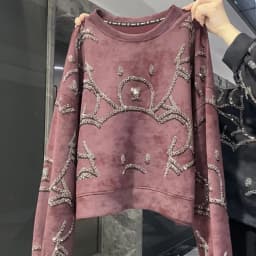 Heavy Duty Rhinestone round Neck Sweatshirt Women's Loose Long Sleeve Spring Autumn New Style Korean Version Age Reduction De...