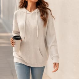 Women's Winter Clothing Women's Hoodie with Drop Shoulder Loose Fit Brushed Cotton Long Sleeve Striped Kangaroo Pocket Woman