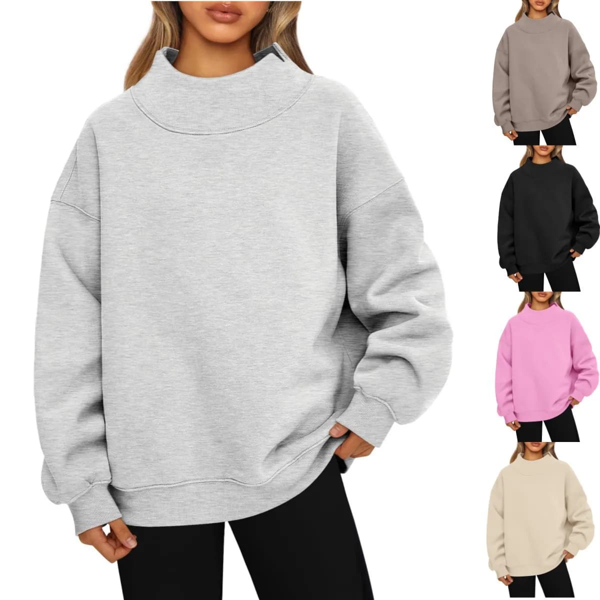 Womens-Oversized-Mock-Neck-Sweatshirt-Shoulder-Cut-Out-Design-Solid-Color-Long-Sleeve-Autumn-Lazy-Fit-Casual-Commuter-Pullover-T