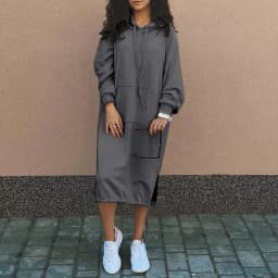 Hooded Pocket Loose Fit Commute Style Hoodie with Long Sleeve Long Length Regular Thickness Pullover Winter Women Hoodie