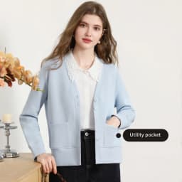 I BELIEVE YOU Blue V‑Neck Embroidery Sweatshirt Coat for Women 2026 Autumn Commuter Loose Versatile Cotton Outerwear 2263186492
