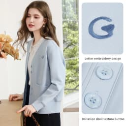 I BELIEVE YOU Blue V‑Neck Embroidery Sweatshirt Coat for Women 2026 Autumn Commuter Loose Versatile Cotton Outerwear 2263186492