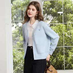 I BELIEVE YOU Blue V‑Neck Embroidery Sweatshirt Coat for Women 2026 Autumn Commuter Loose Versatile Cotton Outerwear 2263186492