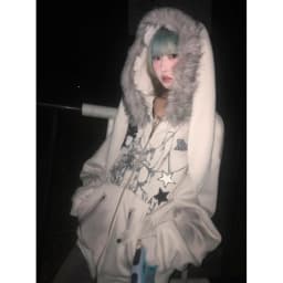Subculture Faux Coats Women Graphic Jacket Hooded Fleece Fur Hoodie Edgy American Retro Street Style Y2K Fashion Top Sweatshirt
