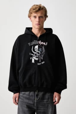 Y2K Men Full Zip Hoodie Black Angel Letter Print Hooded Sweatshirt Oversized Loose Streetwear Jacket Hip Hop Casual Long Sleeve