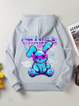 Trendy Rabbit Cartoons Print Sweatshirt Female Fashion All-Match Street Hoody Crewneck Casual Hoodies Pullover Oversize Clothing
