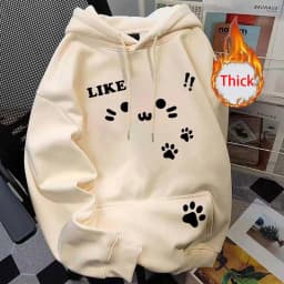 Cute Cartoon Print Hoodies Women Winter Thick Loose Preppy Casual Sweatshirts Y2K Korean Fashion Couple All Match Pullover