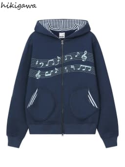 2026 Women's Clothing Korean Zip-up Hoodies Jackets Ropa Mujer Chic Y2k Tops Hooded Print Pockets Casual Fashion Hoodie Coats