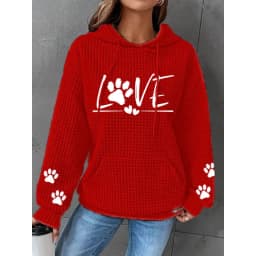 ilstile Women's Love Dog Paw Print Hoodies Autumn Winter Long Sleeve Casual Outdoor Hooded Hoodies Sports Sweatshirts Hot Sale