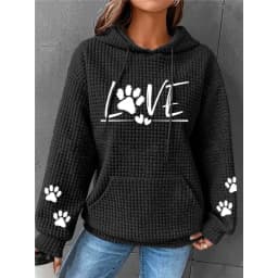 ilstile Women's Love Dog Paw Print Hoodies Autumn Winter Long Sleeve Casual Outdoor Hooded Hoodies Sports Sweatshirts Hot Sale