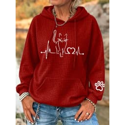 ilstile Women's Cat Print Hoodies Autumn Winter Long Sleeve Casual Outdoor Hooded Hoodies Sports Sweatshirts White