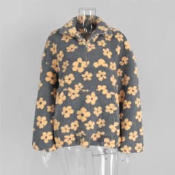 2025 Fashion Floral Lambskin Hoodie Women Casual Full Sleeve Zipper Pocket Loose Fit Hoodies Female Autumn Chic Holiday Clothes
