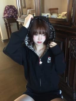 Retro American Early Autumn Women's Loose Hoodie Devilish Leopard Print Zipper Open Cardigan Jacket Casual Comfortable Style