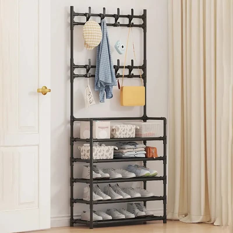 Five Layer Shoe Rack Simple Shoe Rack Integrated Storage Rack Household Shoe Rack Multifunctional Clothes Rack Coat Rack 2-piece
