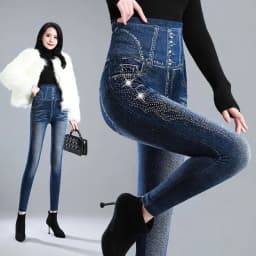 Fake Pocket Print Imitation Denim Leggings Women Skinny High Waist Pencil Pants Sexy Slim Pantalones Hip Lift Stretch Trousers