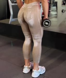 Women V Back Gym Leggings Faux Denim Jeans Athletic Workout Leggins Elastic Seamless Training Yoga Pants Sports Fitness Tights