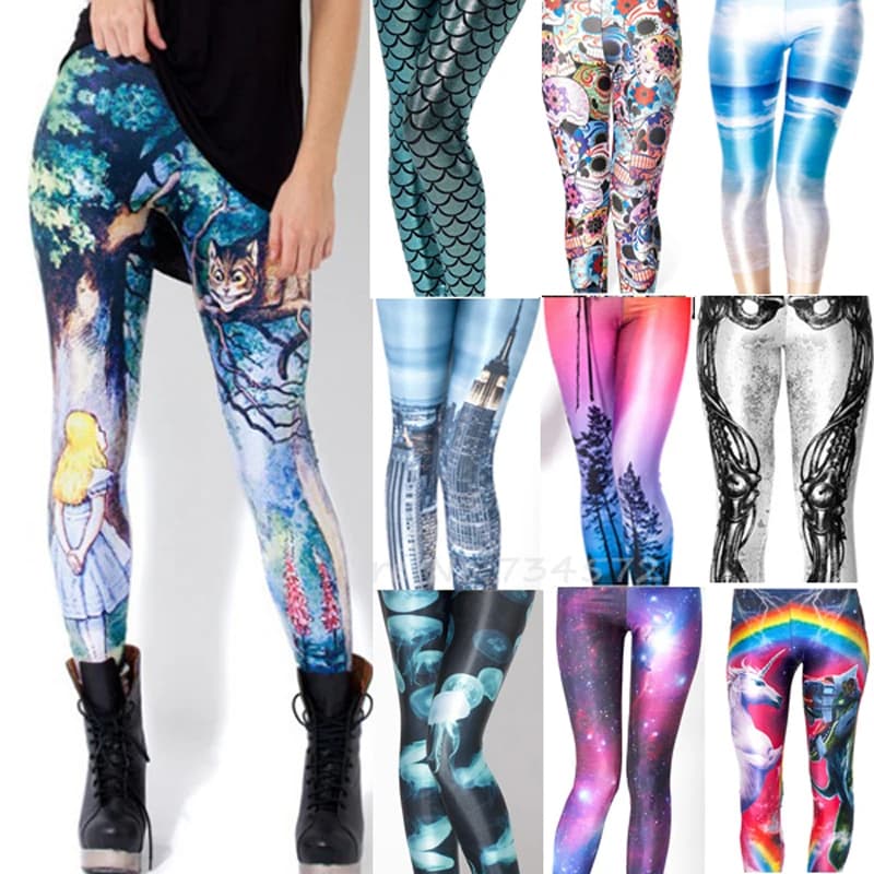 4XL Design Punk Rock Fashion Women Digital Print Galaxy Leggings Alice in Wonderland Blood Camouflage Pants Legging GL-22