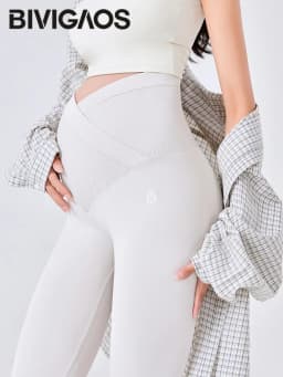 BIVIGAOS Spring Summer New Cross Waist Pregnant Women's Leggings High Elasticity Belly Support V-Waist Slim Fit Maternity Pants