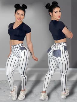 Women High Waist Sports Leggings Stripe Print Stretchable Yoga Pants Sexy Tight Fitness Workout Gym Push Up Causal Pant