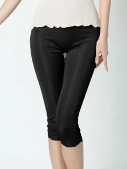 SuyaDream Women Leggings Knitted Natural SilK 3/4 length Slim Pants Anti emptied Bottoms Black Khkai