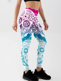 Qickitout Leggings Fitness Slim Women's colorful skull mas Legging Sexy Fashion Stretch Digital Print Pants Cool Trousers