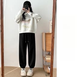 Pink Fleece Sports Pants for Women Autumn and Winter Thick Warm Cotton Pants Small Stature Ankle Binding Fleece Sanitary Pants