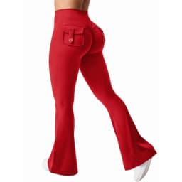 Women Flared Leggings with Pockets Gym Outdoor Fitness Athletic Workout Leggins Yoga Pants Sports Training Bell-bottomed Trouser