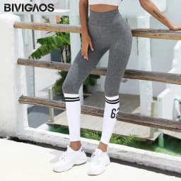 BIVIGAOS Women Contrast Color Hip Lift Fitness Leggings Sexy Running Sports Leggings High Waist Elastic Workout Leggings Push Up
