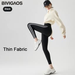 BIVIGAOS New Autumn White Striped Light Fleece Leggings Women Winter Pants High Waist Slim Velvet Thick Sport Warm Leggings