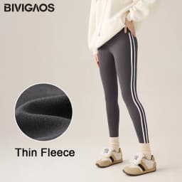 BIVIGAOS New Autumn White Striped Light Fleece Leggings Women Winter Pants High Waist Slim Velvet Thick Sport Warm Leggings