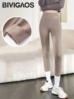 BIVIGAOS Women's Autumn Winter High Waist DE Velvet Leggings Thick Spontaneous Hot Warm Leggings Slim Elastic Leggings