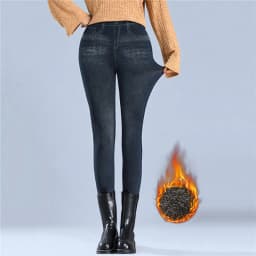 Faux Denim Leggins Fleece Faux Jeans Trousers Push Up Elastic High Waist Women Leggings Sports Pants Warm Plush Pencil Pants