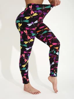 Autumn Winter 1PACK Women's Black Bottom Colorful Dragonfly Pattern Sexy Tight Legging Casual Sports Elegant Fitness Yoga Pants