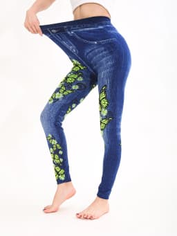 Autumn Winter 1PACK Women's Imitation Cowboy Green Butterfly Sexy Tight Legging Casual Sports Elegant Fitness Yoga Pants