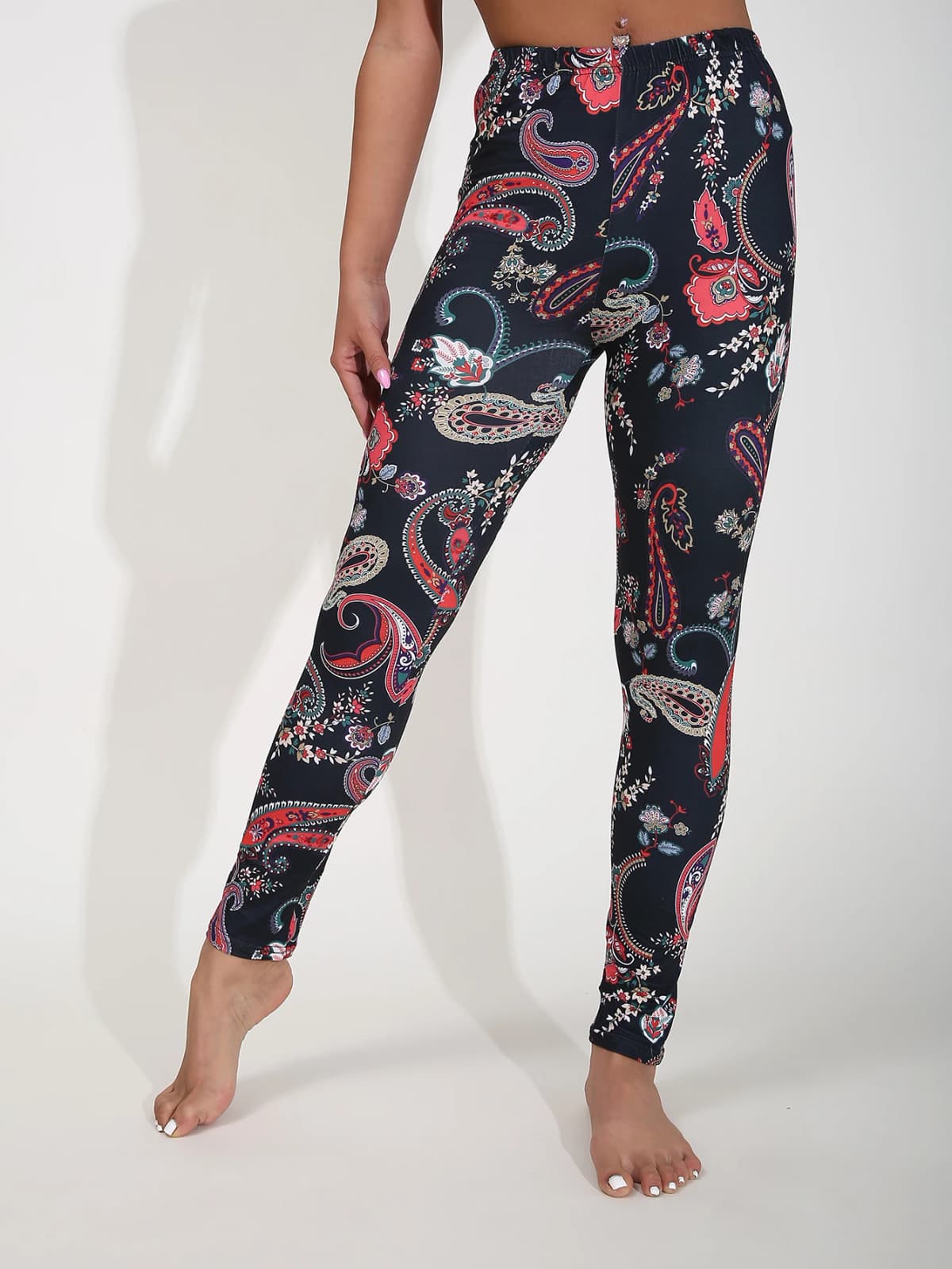 Autumn Winter 1PACK Women's Brushed Black Cashew Flower Sexy Tight Legging Casual Sports Elegant Fitness Yoga Pants